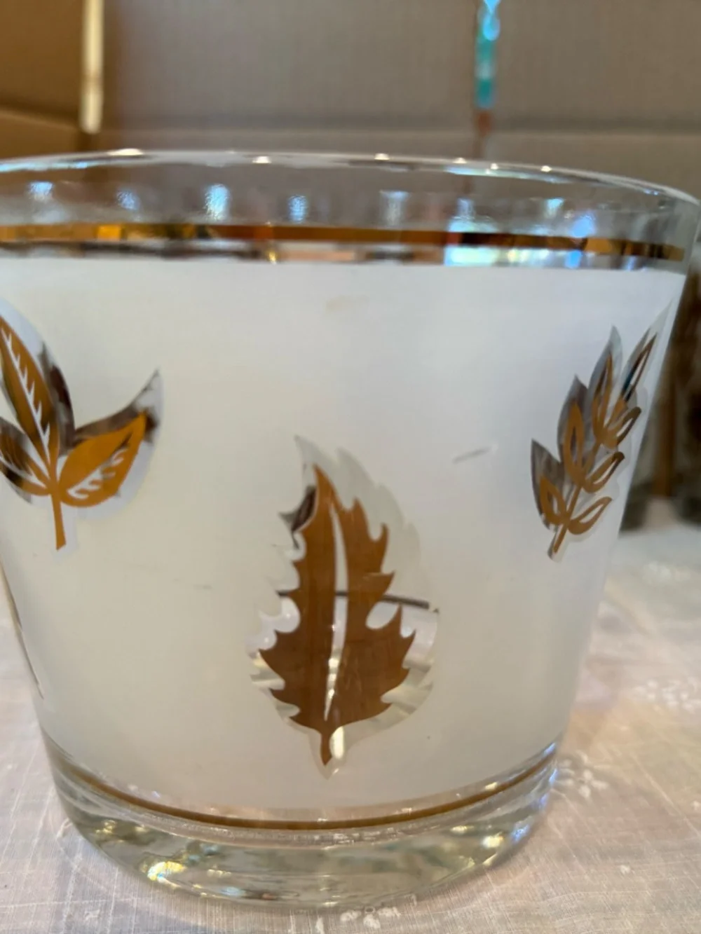 Vintage Libbey Midcentury Cocktail Caddy with Ice Bucket and Wooden Handle.
